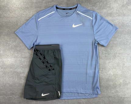 Ensemble short Flex Stride gris & Miler 1.0 bleu cobalt Nike