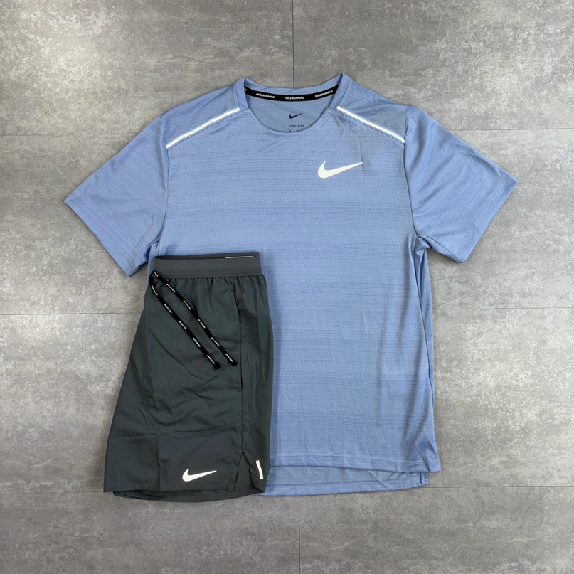 Ensemble short Flex Stride gris & Miler 1.0 bleu cobalt Nike